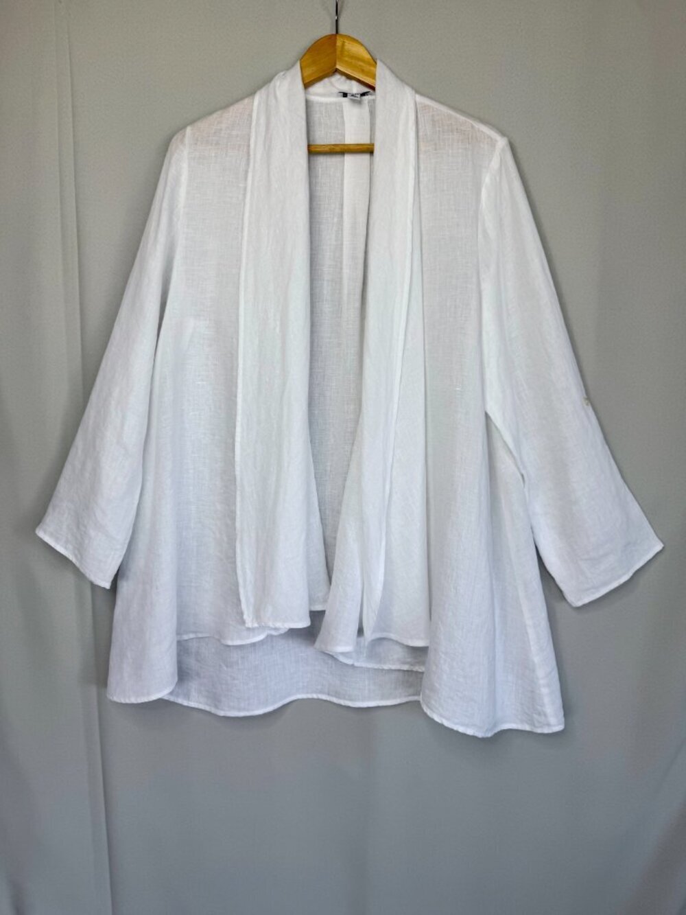 Saks Fifth Avenue White‎ 100% Linen Open Front Shawl Collar Loose Fit Tunic Top